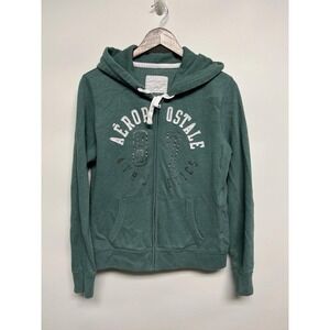 Y2K Style Aeropostale 87 Green Zip Up Hoodie Large Logo Sweatshirt‎ Embroidered